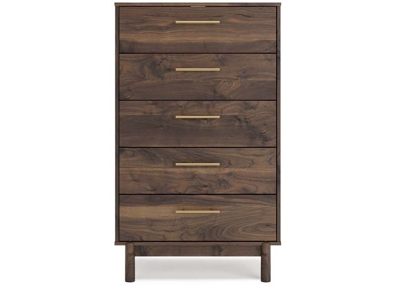 Wooden Chest of Drawer with 5 Burnished Goldtone Pull Drawers - Hartwell